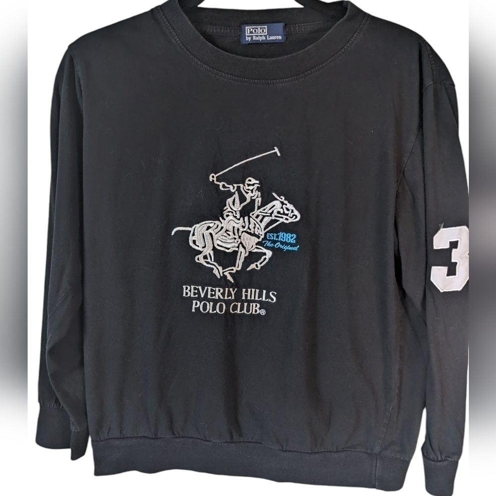 Polo Ralph Lauren boys long sleeved t-shirt black with large logo  front size 13